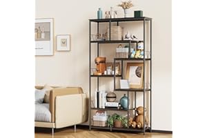 Bealife Libreria Verticale a 7 Ripiani Legno, Libreria 7 Livelli Scaffale Portaoggetti Stile Moderno per Soggiorno, Camera da Letto, Studio e Ufficio(Nero)
