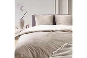 ‎BLUMTAL Blumtal Bettwäsche 135x200 cm Cashmere-Touch Plüsch - Oeko-TEX zertifizierte Bettwäsche 135x200 Winter + Kissenbezug 80x80 - Winterbettwäsche 135x200 - Flanell Bettbezug 135 x 200 Taupe