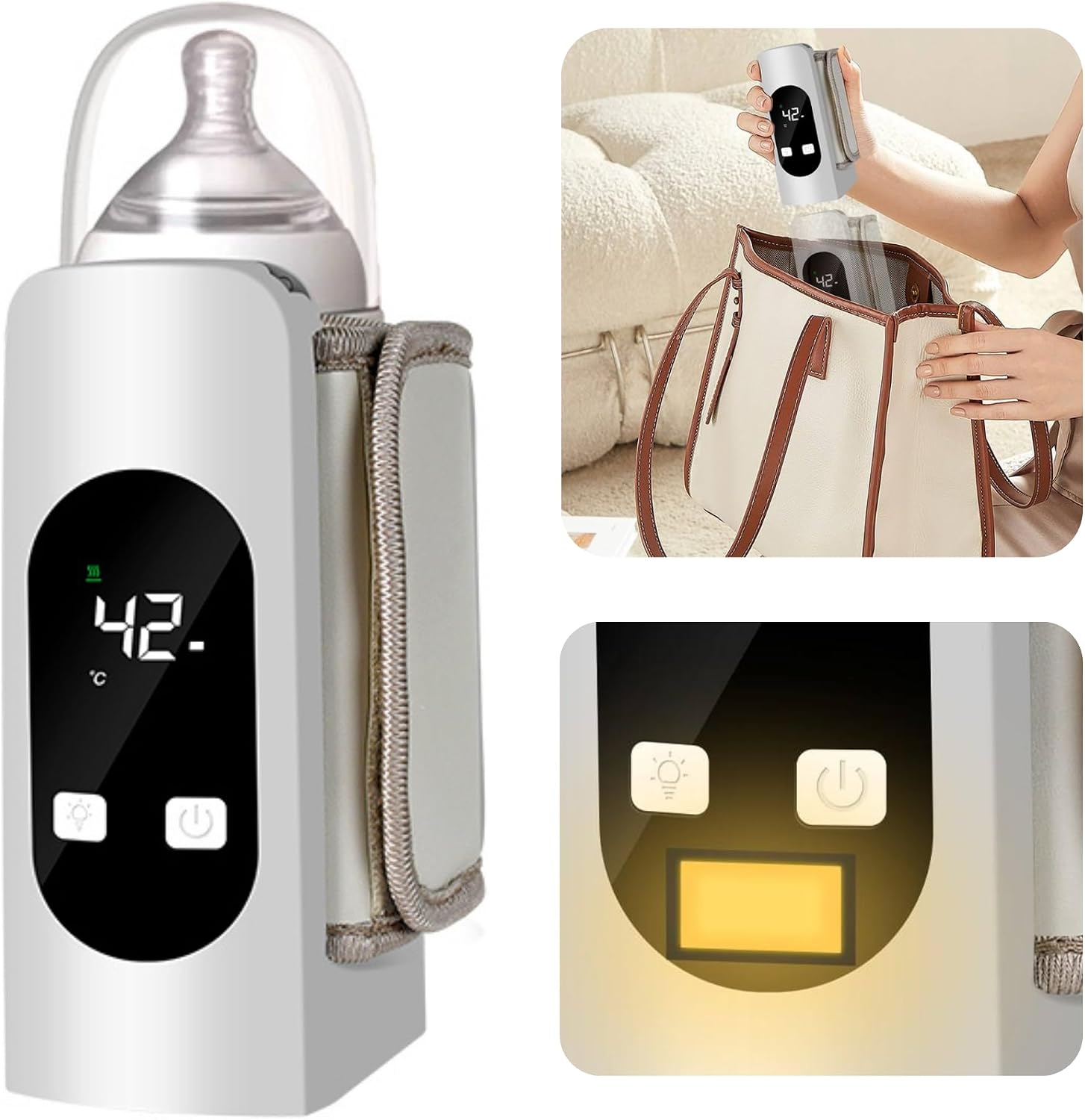 Smartia – calienta biberones portatil para cualquier tamaño, batería de 4500 mAh y resistente a líquidos, calentador de biberon con pantalla y luz nocturna para tu bebe, 6 niveles de Tº, Cert. CE ROSH