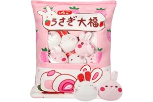 HXPLN Lapin Peluche Oreiller, Peluche Kawaii Snack Oreiller, Coussin Kawaii avec Peluche Lapin Poupée, Amovible Lapin Jouet Peluche, Cadeau Lapin Mignon pour Filles Enfants (8 Lapins Fraise)