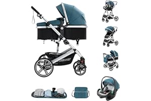 Kakbgee Carrito Bebé 3 en 1, Cochecito Bebe con ECE R129 Asiento de Coche, Cochecito con Mango Ajustable de Altura, Cochecito Carro de Visión alta con Marco de Aluminio (0-4 Años, 22 KG)