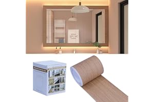 FEILAYS Tapetenbordüre mit Holzmaserung, abnehmbar, wasserdicht, Spiegelbordüre, zum Abziehen und Aufkleben, Badezimmer-Spiegelrahmen-Bordüre (natürliche Eiche) 10cm x10m