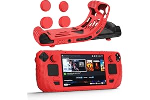 Schutzhülle für Steam Deck, MOWYEOK Verdickte Silikonhülle mit 4 Wippkappen, Stoßdämpfender und kratzfester Design Rundumschutz,Kann Stehen - Rot