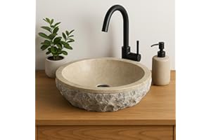 Lendo Online Lavandino Rotondo - Lavello - Lavabo Arredo Bagno Sanitari - 40x40x15 cm - in Marmo - Pietra naturale - Lucido - Solido e robusto (Crema)