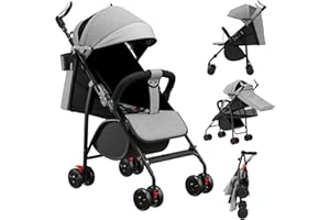 HUOLE Poussette Canne Bébé Ultra Légère, Compacte, Pliable et Inclinable de la Naissance à 25 kg, avec Système Trolley, Housse de Pluie Incluse, et CapoteExtensibleA-gris