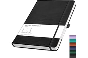 RETTACY Dotted A4 Notebook Journal -192 Pages Note Book for Bullet, Hardcover Leather Notepad with Pen Loop for Women Men Work Office School (21.5 x 27.9cm)-Black