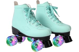 VENIVETA Pattini a rotelle per ragazze e adulti, pattini classici retrò per donne e uomini con 8 ruote luminose, stivali a rotelle in pelle PU a doppia fila per ragazzi, uso interno ed esterno