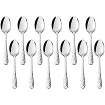 Lot De 12 Petites Cuillères à Café En Inox Martelé - Longueur 15 Cm, Finition Miroir - Pour Maison, Restaurant, Lave-vaisselle