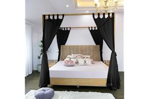 Linentalks Sheer Canopy Bed Curtains - Queen, Full & Twin, 4 Corner Canopies & Drapes, Four Poster Bed Canopy Curtains, Black