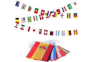 AWONLATE Cadena de Banderas 32 Banderas de Países Guirnalda de la Copa del Mundo, 20 * 30 cm Cadena de Banderas de Banderas Nacionales de Diferentes Países Decoración de Banderas para Mundo de Fútbol 2022