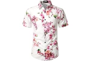 JOGAL Mens Flowers Casual Aloha Hawaiian Shirt