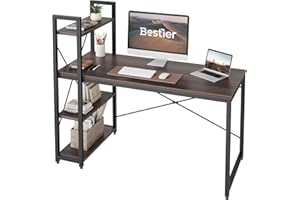 Bestier Computer Desk with Storage Shelves Writing Desk with Shelves 141CM Reversible Computer Desk with Bookshelf for Home Office Small Space