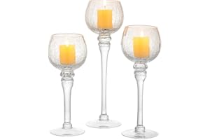 Inweder Portavelas de Velas Pequeñas Cristal - 3 Piezas Portavelas de Cristal Craquelado para Centro Mesa Portavelas para Velas Flotantes de Pilar Portavelas para Navidad Boda Decoración del Hogar
