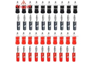 Aiqeer 20 par 4 mm Zestaw wtyczek bananowych, niklowana wtyczka bananowa i gniazdo bezpieczeństwa, do głośników, odbiornika audio/wideo (czerwony, czarny)