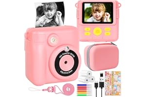 XTOERBUY Instant Print Camera for Kids,Christmas Birthday Gifts for Girls Boys Age 3-12, HD Digital Video Cameras for Toddler, 16x Digital Zoom, 2.4" Screen with Storage Bag,32GB SD Card (Pink)