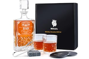 Whiskey Decanter Gifts for Men Dad, Kollea Decanter Set with 2 Glasses & Whiskey Stones, Unique Dad Birthday Gift Idea from Daughter Son, Fathers Day Retirement Present for Dad