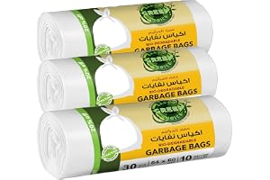 Earth Green Choice White Trash Bags Rolls 54x60cm | 10 Gallon | 30 Bags Per Roll | Pack of 3 | Durable & Leak-Proof Garbage Bags | Eco-Friendly Waste Bin Liners