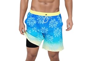 Owntop Męskie kąpielówki, szybkoschnące spodenki na deskę, ochrona przed promieniowaniem UV 50+, spodenki plażowe z wkładką kompresyjną i kieszeniami