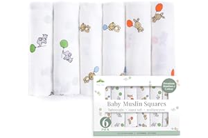Tiny Trees Baby Muslin Cloths, 6 Pack 70cm x 70cm – Extra Soft Cotton Muslin Cloths for Baby – Absorbent, Breathable & Gentle Muslin Squares for Newborns, Swaddle Blanket