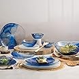 Linden Batik Blue Tempered Glass Dining Plates Dinner Set Tableware (Set of-6 Dinner Plates)