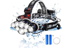ANGGO Linterna Frontal Led Recargable, 18000 Linterna Cabeza Linternas Alta Potencia con 8 Linterna Frontals 8 Modos, Linterna Frontal LED Alta Potencia IPX5 para Pesca, Camping, Correr, Acampar