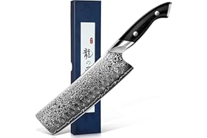 DRAGON RIOT Couteau Nakiri Damas, Couteau de Cuisine Japonais Damas, Couteaux de Légumes Professionnel avec Poignée en Bois Ergonomique, Boîte Cadeau pour Hommes et Femmes