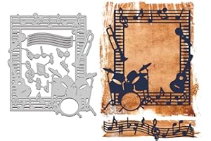 GLOBLELAND Matrices de Découpe Métal Cadre de Note de Musique Tambour Guitare Portées Bordure Découpe Gabarit Gabarit pour Papier Carte Fabrication Décoration DIY Scrapbooking