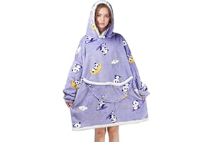 Wenlia Ponadwymiarowy koc z kapturem dla kobiet, gruby flanelowy koc sherpa z kieszenią na rękawy, miękka, przytulna bluza z kapturem z jednorożcem, jeden rozmiar pasuje dla wszystkich - prezent dla