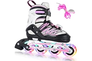 BELEEV Patines en Línea para Niños con Cordones y Ruedas Luminosas LED, Austables Patines Ideal para Niña Niño Principiantes Hombres Mujeres, Interiore Exteriores, Regalos cumpleaños Navidad