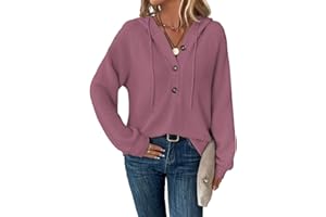 Tanmolo Hoodie Damen Kapuzenpullover Knopfleiste Leichter Pullover Langarm Sweatshirt Tops für Herbst