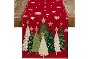 Kevsuvqin 228 x 33 cm Camino de Mesa Navidad con árbol, Copos de Nieve y Estrellas Brillantes, Camino de Mesa Moderno de Lino, Lavable, Mantel Navideño para Navidad, Fiestas de Invierno