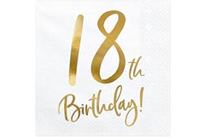 PARTYDECO Party Deco Napkins for 18th Birthday - Gold Lettering, 33 x 33 cm, Birthday & Event Decoration