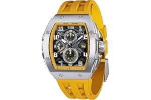 TSAR BOMBA Montre de Luxe Homme Etanche 50M Tonneau Analogique Chronometre Squelette Carrée Grand Cadran Plongee Sport Montres Mouvement Japonais Bracelet Silicone Miroir Saphir Lumineux