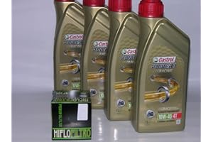 CASTROL BUNDLE Castrol 4 LT Litri Olio Moto 4T Power 1 Racing 10W40 + Filtro Olio