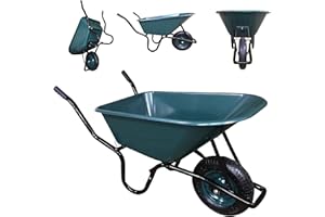 SAMUEL ALEXANDER 110 Litre 150kg Capacity Heavy Duty Outdoor Garden Trolley WheelBarrows with Pneumatic Tyre, Plastic Garden Cart Wheelbarrow in Green