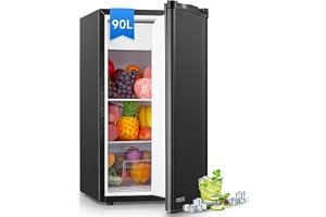 FOHERE Kylskåp, frys, litet kylskåp med en dörr, 90 l, temperaturkontroll, litet sovrum/sovsal/kontor, fri montering under disken, tyst
