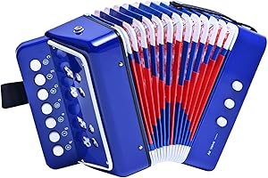 LIEKE Akkordeon 10 Tasten Knopf Accordion Ziehharmonika Musikinstrument Geschenk Spielzeug für Anfänger (Blau)