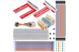 DAOKAI GPIO - Kit de placa de expansión para Raspberry Pi 3 4 3B+ 3B 2B B+ A+ Zero w, placa adaptadora GPIO tipo T/U + placa de pruebas + cable de cinta arcoíris + resistencias