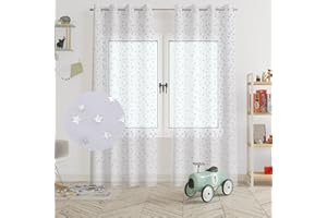 HOMEYA - Cortina Infantil Transparente 2 Unidades de 140 x 260 cm - Visillo jovenil con diseño Estrella, Tranparente filtra la luz, Cortina para habitación 100% Poliéster