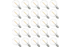QIONGHA A C230V Globe LEDs G40 Bulb Lamp 25 Pack E12 Base Socket Holder IP44 Water Resistance Warm White for String Light Home Party Decoration Wedding Function Portable