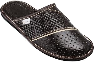 ESTRO Chaussons Hommes Pantoufle Chausson Homme Cuir Mules Pantoufles M66