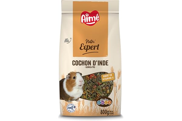 Aimé | Nutri'Expert | Nourriture pour Cochon d'Inde | Mélange Premium Varié pour Digestion Optimale | A base de fibres et vitamine C | Fabriqué en France | 800g