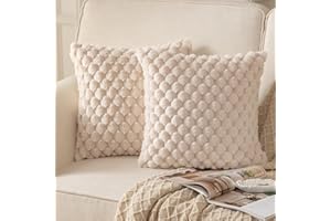 Mandioo 2er Set Beige superweichen dekorative Plüsch Kissenbezug Kissenbezüge 40 x 40 cm Wollsamt Dekokissenbezüge Kissenhülle Sofakissen Dekokissen flauschig für Couch Sofa Bett Wohnzimmer