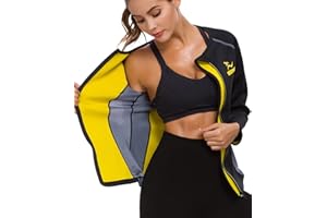 SEXYWG Vetement De Sudation Femme Gilet T Shirt Néoprène Minceur Ceinture Manches Longues Fermeture éclair Fitness Sport Veste Amincissante Ventre Plat Haut