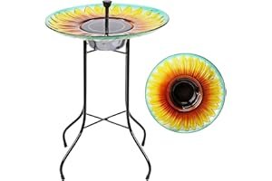 Thrink 16 Inch Brightly Painted Solar Powered Sunflower Bird Bath Fountain - Pond Décor | Steel Stand With Non-slip Feet | Solar Powered | Great Gift For Friends, Relatives, The Elderly And Children