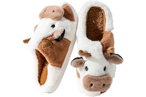 Fadezar Chausson Femme Requin/Vache Pantoufle Homme Hiver Doublure Antidérapant Fourrure Chausson Maison Mémoire Mousse Slippers