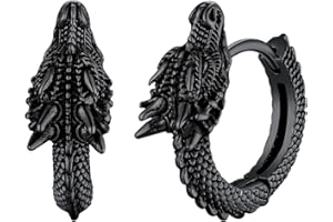 U7 Drachen Ohrringe für Herren Damen Wikinger Creolen Edelstahl Gothic Kreolen Männer Punk Ohr Schmuck für Geburtstag Weihnacht Halloween, Silber/Gold/Schwarz