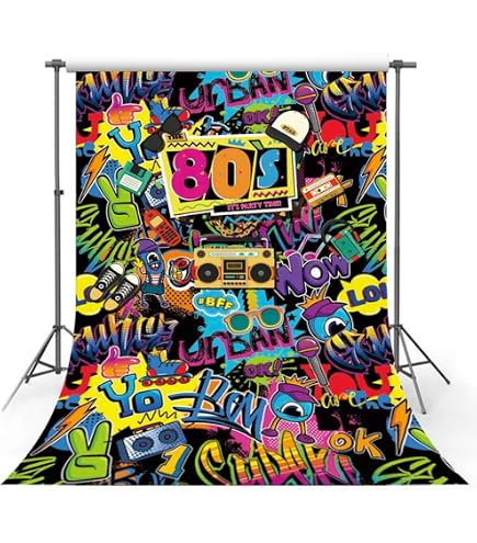 Hip Hop 80er Party Hintergrund 1,5x2,1 M - Graffiti Disco Dekoration Für Geburtstag