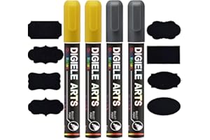 DIGIELE Kreidestift Gold + Silber, 2 Kreidestifte Gold + 2 Kreidemarker Silber 6mm+16 Tafel Labels, Trocken oder Feucht Abwischbare Flüssigkreide, Reversibel Stiftspitze-Whiteboard/Tafel/Fenster/Glas