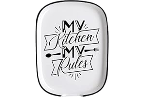 SCALZE Farmhouse Modern Kitchen Ceramic Large Spoon Rest, My Kitchen My Rules Funny White Cooking Utensil Rest Spoon Holders for Kitchen Counter Stove Top